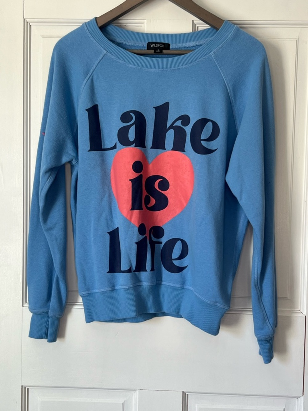 Wildfox Blue Sweatshirt with Pink Heart & Navy Text
